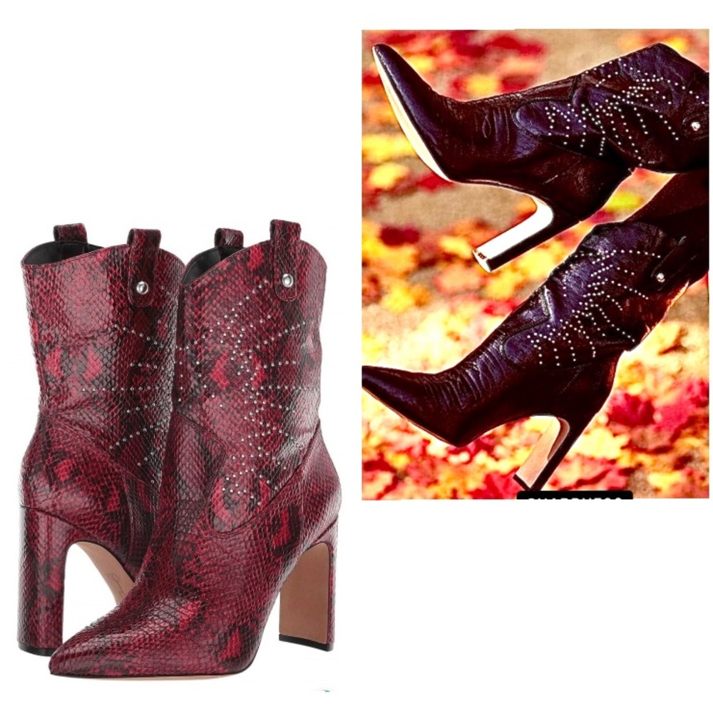 Jessica Simpson Red Snake-Print Pointed Toe Ankle Boots